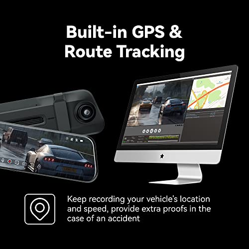 Pelsee P10 Pro 10" 4K Mirror Dash Cam, Rear View Mirror Camera Smart Driving Assistant w/ADAS and BSD, Night Vision Dash Cameras Front and Rear, Voice Control, Parking Monitoring, 32GB Memory Card