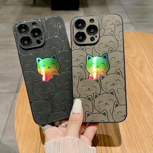 SPOBIT Compatible with iPhone 15 Pro Case, Cute Cat Pattern Laser Case for Women Men, Full Camera Lens Protection Hard PC Back Shockproof Cover Case for iPhone 15 Pro - Gray