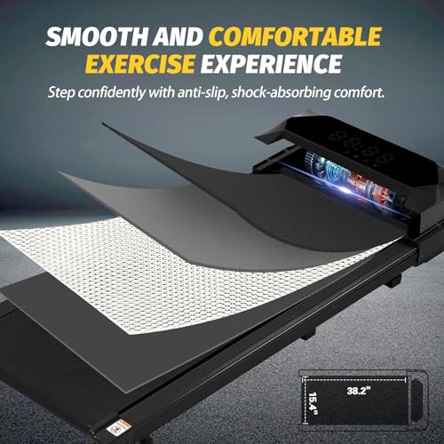 Walking Pad, Under Desk Treadmill, Walking Pad Treadmill for Home Office, 2.25HP Portable Treadmill with 220lb Capacity, Walking Treadmill with Remote Control/App Control LED Display, Black