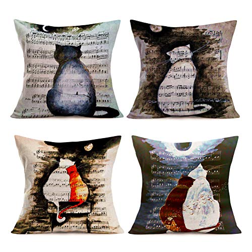 Smilyard Throw Pillow Covers Animal Peacock Feathers Decorative Pillow Cover Cotton Linen Green Feather Pillow Case Home Decor for Sofa Bed 18x18 Inch Set of 4