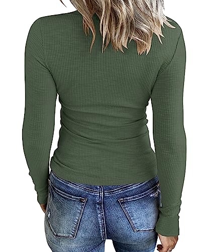 KINLONSAIR Women Casual Long Sleeve Tunic V-Neck Slim Fit T Shirts Basic Tee Tops Crew Neck Ribbed Knit Solid Shirt
