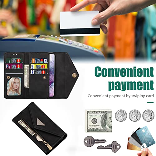 Furiet Wallet Case for Samsung Galaxy S20 5G 6.2 inch Leather Flip Zipper Purse Handbag with Credit Card Holder Shoulder Strap and Wrist Strap Lanyard Phone Cover for S 20 20S UW S2O G5 Women Black