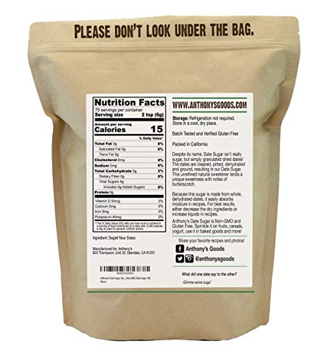 Anthony's Date Sugar, 1 lb, Gluten Free, Non GMO, Vegan, Granulated