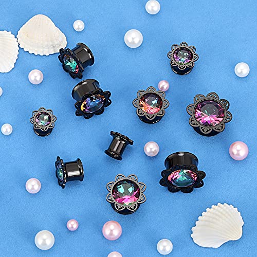 Qmcandy 2pcs 0g-1" Stainless Steel Lotus Edge Crystal Ear Gauges Piercing 00g