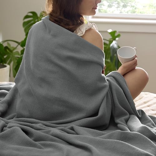 Bedsure 100% Cotton Blanket Twin XL Size for Bed - Soft Cozy Herringbone Woven Blanket for Summer, Breathable and Lightweight Thermal Blanket, Linen Beige, 66x90 inches