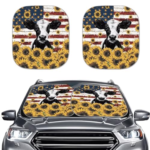 Poceacles Hawaii Palm Tree Sunset Print Car Windshield Sun Shade for Front Window 2 Piece Foldable Universal Auto Sunshade Fit for Most SUVs,Seda,Truck or Van