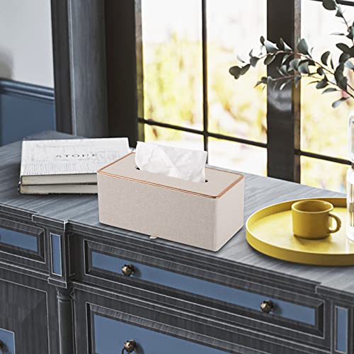 RHCSZ Fashion Leather Tissue Box Holder,Rectangular Tissue Box Cover for Bathroom Dresser Night Stand,Napkin Box Drawer Paper Dispenser,Home Office car Tissue Holder with Magnetic Bottom (Beige)