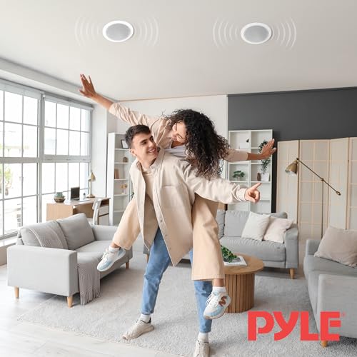 Pyle 6.5” 70v Ceiling Mount Speakers-Pair of 2-Way Midbass Woofer Speaker Transformer 1” Titanium Dome Tweeter Wall Flush Design w/ 65Hz-22kHz Frequency Response&250 Watts Peak-Pyle PDIC60T,White