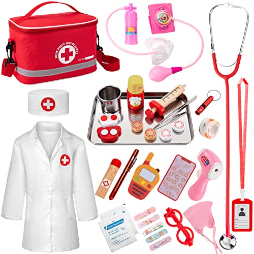 EFO SHM Doctor Kit for Kids, 34 Pcs Kids Doctor Playset kit for Toddlers 3-5 with Medical Storage Bag & Real Stethoscope, for Boys and Girls Fun Role Playing Game, Doctor Play for Kids Toddlers