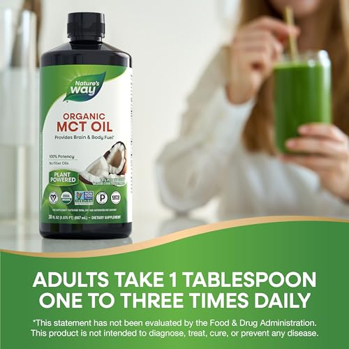 Nature's Way Organic MCT Oil, Brain and Body Fuel from Coconuts*; Keto and Paleo Certified, Organic, Gluten Free, Non-GMO Project Verified, 30 Fl Oz (Packaging May Vary)