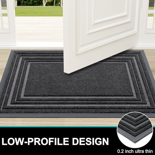 Buganda Floor Door Mat, Heavy Duty Doormat Outdoor Indoor, Natural Rubber Mat, Non Slip, Low Profile Outdoor Mat for Home Entrance, Garage, Patio Porch Farmhouse, 29x17, Beige