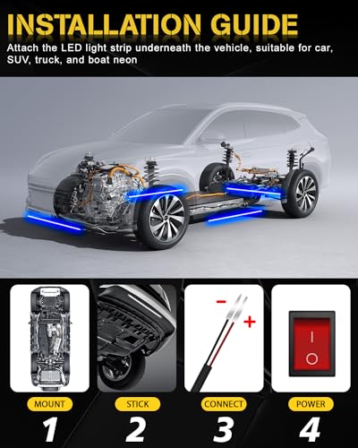 YONGMING 12 Volt Led Strip Lights Waterproof Blue,12.6inch Car Led Lights Exterior & Interior For Golf Cart Light,Boat Car Motorcycle Underglow Kit,18smd 5050 Leds 32cm,4 Packs