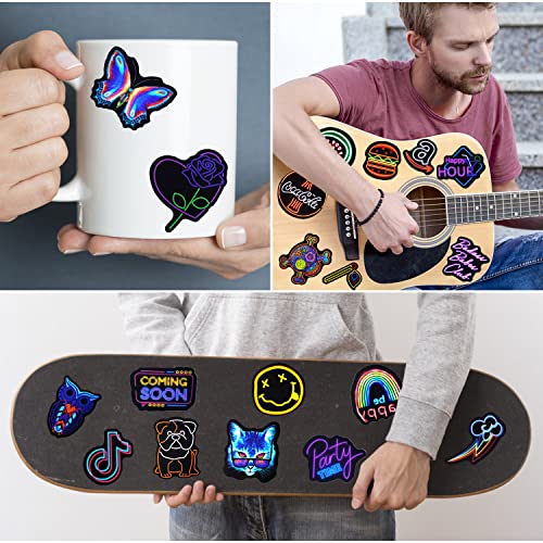 Water Bottle Stickers 200 Pcs Cool Neon Stickers, Sticker Pack for Kids Adults Teens, Waterproof Vinyl Stickers, Stickers for Laptop Skateboard Journal Notesbook Computer Phone Cup Guitar Luggage etc