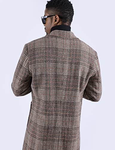 UANEO Mens Trench Coat Single Breasted Plaid Mid Long Peacoat Pea Coats (Dark Gray, XS)