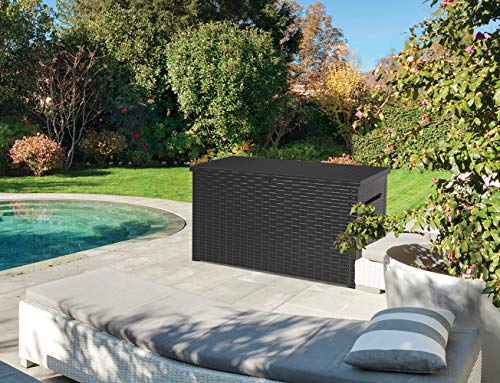 Keter Java XXL 230 Gallon Resin Rattan Look Large Outdoor Storage Deck Box for Patio Furniture Cushions, Pool Toys, and Garden Tools, Dark Grey