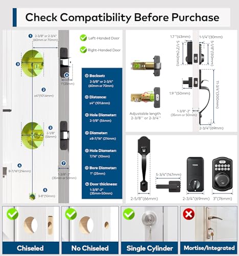 TEEHO Keyless Entry Door Lock Deadbolt with Handle Set- Electronic Digital Keypad Deadbolt - Front Door Lock Set with 2 Keys - Auto Lock - Easy Installation - Matte Black
