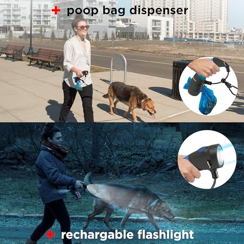 Dog Gone Smart Pet Products I'm Gismo Expandable Leash Handle System with Patented Rail System for Dog Walking- Electric Blue Handle with Poop Bag Dispenser + Rechargable Flashlight Connectable