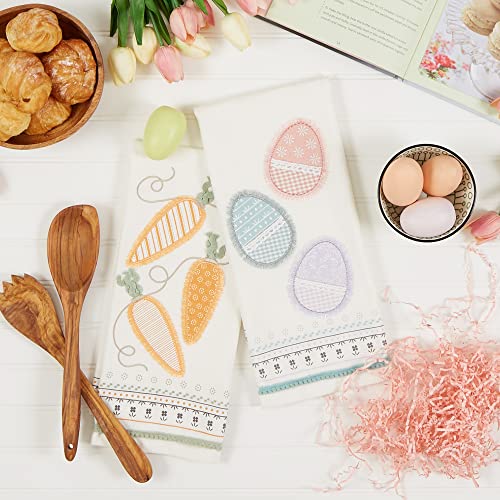 DII Cottontail Cottage Spring Kitchen Collection, Dishtowel Set, 18x28, Carrots & Eggs, 2 Count
