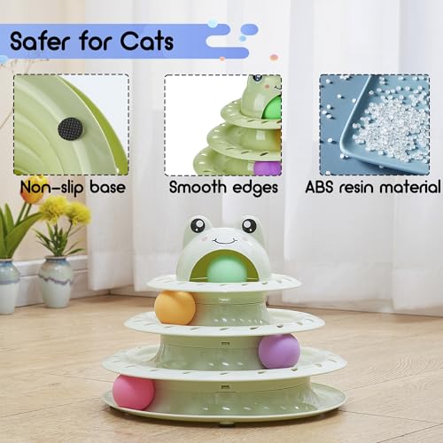 Gefryco 26pcs Cat Toys 4-Level Roller Track for Indoor Cats, Interactive Cat Toy with Colorful Balls Self Play Kitten Puzzle Toys, Fun Kitty Exercise Toys (Green)