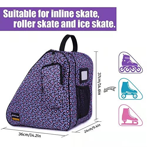 Holisogn Ice, Inline and Roller Skate Bag, Premium and Fashion Bags for child, kids, teenager, adult (Leopard Violet HLS012)