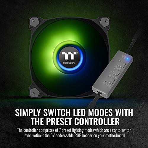 Thermaltake Pure Duo 120mm 16.8 Million RGB Color 5V ARGB Motherboard Sync 2 Light Rings 18 Addressable LED 9 Blades Hydraulic Bearing White Case/Radiator Fan CL-F097-PL12SW-B