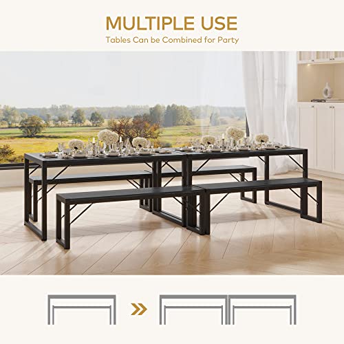 Gizoon 45.5" Dining Table Set for 4, Kitchen Table Set with 2 Benches, Dining Room Table Set with Metal Frame & MDF Board, Space-Saving Dinette for Kitchen, Dining Room -Black