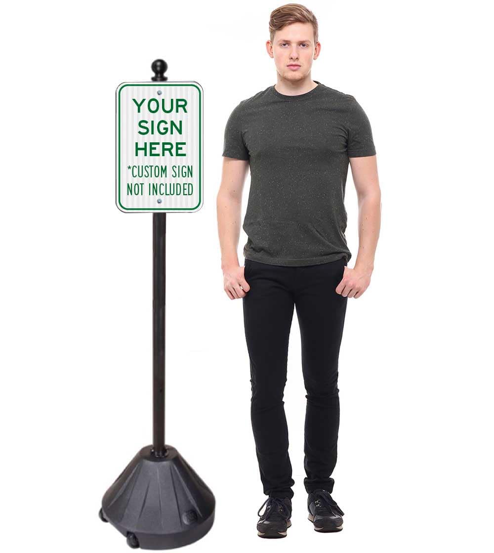 Tip'n Roll Portable Sign Pole - Black 60". With easy grab finial and wheels.