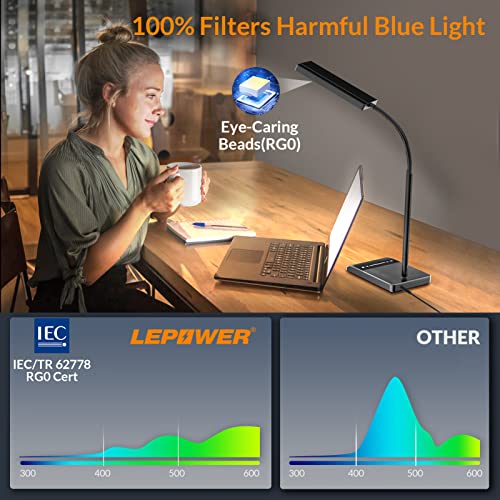 LEPOWER Desk Lamp, 800LM LED Desk Lamp for Home Office, 12W Reading Lamp for Desk, Eye-Caring Light, Touch Table Lamp, Gooseneck Lamp, 50 Lighting Modes, Bright Desk Lamps for Bedroom, Study (Black)