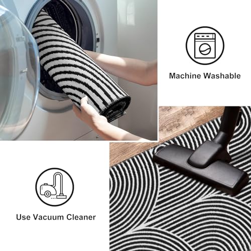 Sungea Indoor Outdoor Entryway Rug 2'x3', Machine Washable Reversible Cotton Small Bathroom Mat, Modern Low-Profile Soft Throw Rugs for Front Door,Kitchen,Bedroom(Black)