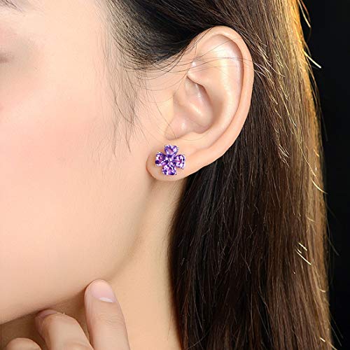 JiangXin Natural Amethyst 925 Sterling Silver Stud Earrings for Women Birthstone White Gold Plated Jewellery