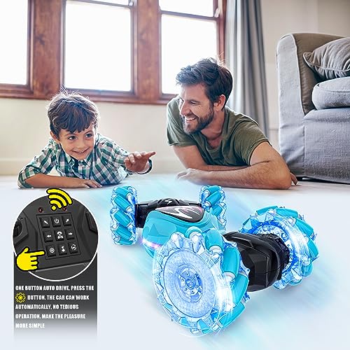 OSIMILY Remote Control Car,2.4GHz LED Gesture Sensing RC Stunt Car,4WD Double Sided Rotation RC Car with Lights and Music,All Terrain Rotation Drift Car Birthday Gifts for Boys Girls (Black)