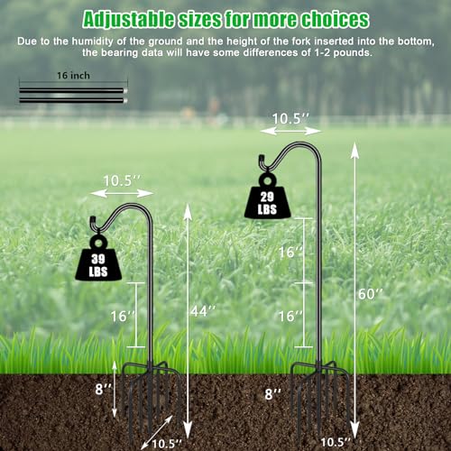 FEED GARDEN Adjustable Outdoor Shepherds Hook Bird Feeder Pole with 7 Prongs Base, 60 Inch Tall Heavy Duty Shepard Hook Stand for Hanging Bird Feeders, Plant Baskets, Black (1 Pack)