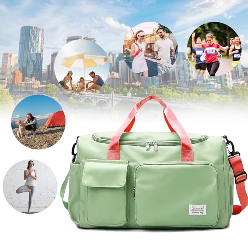 Suruid Travel Yoga Duffel Bag with Shoes Compartment Sports Gym Handbag with Dry Wet Separated Pocket for Training Men and Women, Overnight /Weekender Bag - Pink