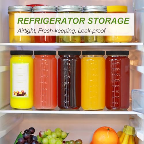 Salzesfalls 16oz Glass Juice Bottles with Lids,Reusable Juice Bottles,Glass Bottles for Juicing,Milk Tea,Smoothies,Ice Tea,Beverages Bottles,Set of 12