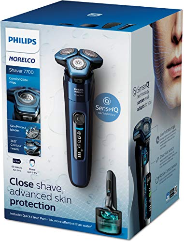 Philips Norelco Shaver 7700, Rechargeable Wet & Dry Electric Shaver with SenseIQ Technology, Quick Clean Pod, Charging Stand and Pop-up Trimmer, S7782/85 for Unisex Adult