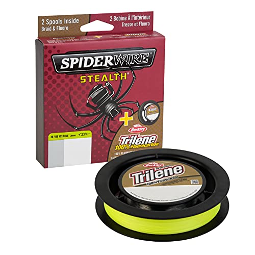 SpiderWire Stealth 8lb Braid + Trilene 100% Fluorocarbon Dual Spool, Hi-Vis Yellow/Clear, Superline Mono Equiv: 2lb