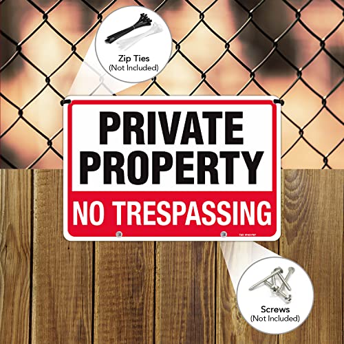 T&R No Trespassing Sign Private Property Sign with H Stake for Outside,1 Pack,12"x8" .040 Rust Free Heavy Aluminum, Waterproof,Includes Matching Screws & Wrench, Easy to Mount