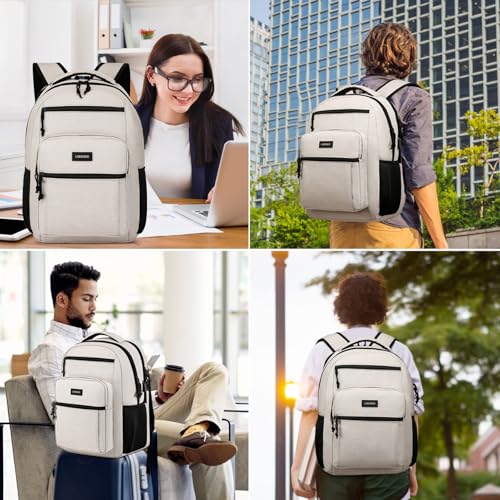 LIBENED School Backpacks for Teens Boys and Girls, Laptop Teens backpack with USB Charging Port, 15.6 Inch Water Resistant Mochila for Work, College, Beige