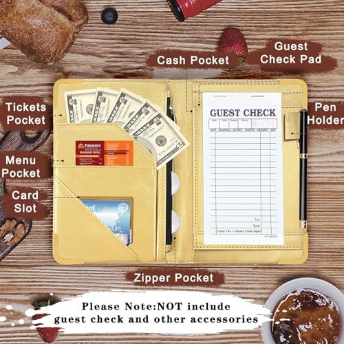 YeeCASE Server Book, Painted Server Books for Waitress, Durable Leather Waitess Book with Zipper Pocket,Server Manual Checkbook Fits Server Apron