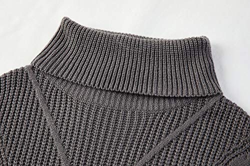 Womens Chunky Turtleneck Sweaters Plus Size Long Sleeve Cable Knit Casual Loose Jumper Tops Grey