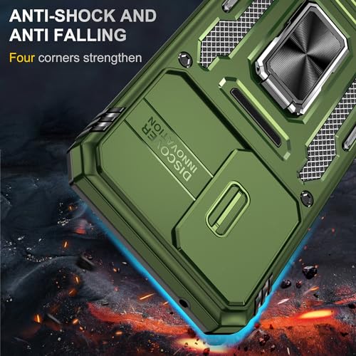 KOBBRAN for Samung Galaxy S23 FE Case with Slide Camera Cover Ring Kickstand Military Grade Shockproof Case Armor Heavy Duty for Galaxy S23 FE Phone Case (Black)
