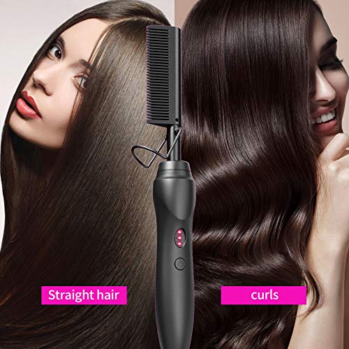 Hot Comb Hair Straightener Pressing Combs - Ceramic Electric Straightening Comb, Curling Iron for Natural Black Beard Wigs Holiday Gift - Black 5 In1
