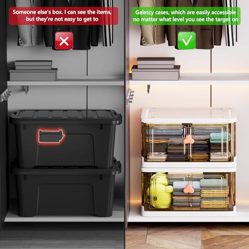 23Gal Storage Bins with Lids - Convenient Front Door Access, Wheels, Clear Design, Collapsible, Stackable, and Durable Plastic - Ideal for Closet,Organizing Toys, Dorms, Cars, and Bedrooms