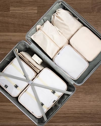 TRAILKICKER 9 Set Packing Cubes for Carry on Suitcase Travel Organizer Bags for Luggage Suitcase Organizer Bags Packing Cube Set for Packing Women Men (Beige)