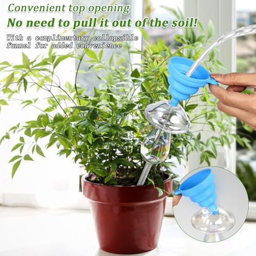 Plant Watering Globes -4 Pcs Self Watering Planter Insert-9 Inch Iridescent Glass Transparent Mushroom Plant Watering Devices- Easy Refill Design With -Indoor and Outdoor Plants Best Giving