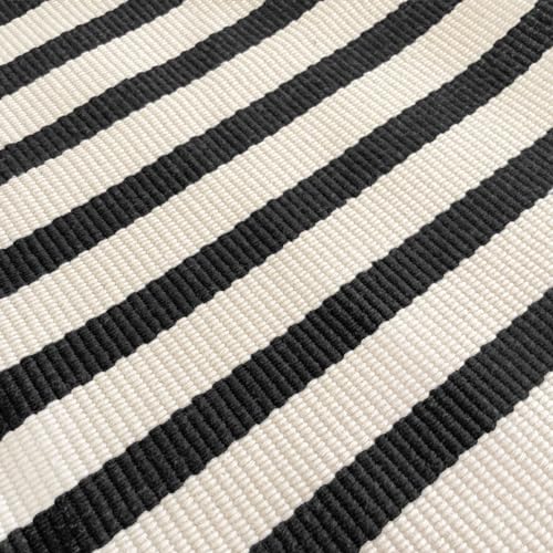 KOZYFLY Black and Beige Striped Porch Rug 2x3 Ft Small Area Rug Cotton Outdoor Doormat Front Door Rug Washable Outdoor Rug Farmhouse Layered Door Mat for Front Door Entryway Patio Porch