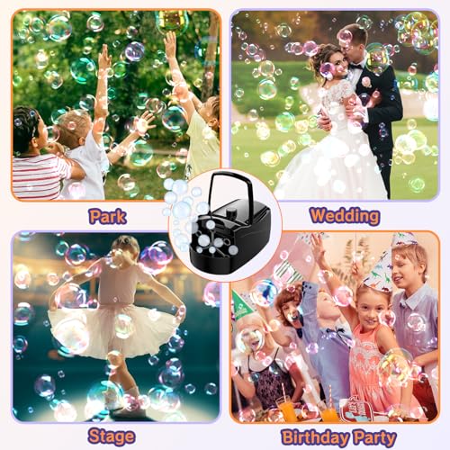 Bubble Machine,18000+ Big Bubbles/Min Automatic Bubble Blower for Kids with 2 Speeds,6 Wands,Operated by Plugin or Batteries Bubble Maker for Outdoor/Indoor Birthday Parties,Wedding (Black)