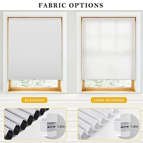 LazBlinds Cordless Cellular Shades, Blackout Honeycomb Shades with 1.5 inch cells, Room Darkening Pleated Blinds for Window Size 39" W x 72" H, Cream