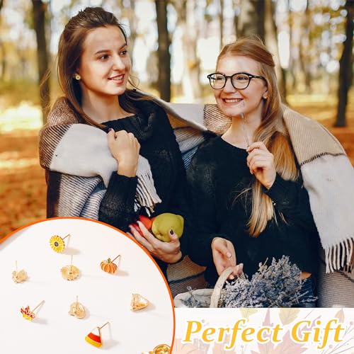 4 Pairs Thanksgiving Earrings for Women Pumpkin Statement Earrings for Women Acrylic Fall Maple Leaf Sunflower Stud Earrings Autumn Triangle Earrings Lightweight Thanksgiving Gift
