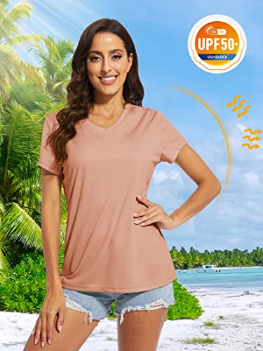 MAGCOMSEN Running Shirts for Women Dry Fit Short Sleeve T Shirts Women Rash Guard Quick Dry Hiking Shirts Fishing Shirts Rose M